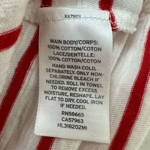 Hinge Red and White Stripe T-shirt with Lace Short Sleeves Size S - Picture 5 of 9